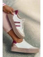 Kožené dámské sneakersy na platformě Zazoo N1234 béžovo-červené