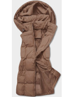 Tmavě béžová péřová dámská vesta s kapucí (5M721-84)