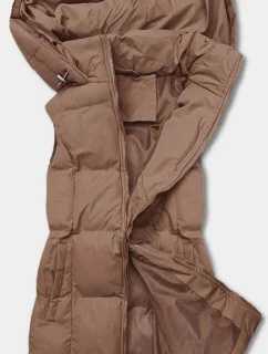 Tmavě béžová péřová dámská vesta s kapucí (5M721-84)