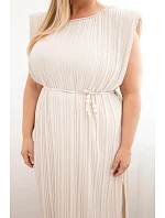 Dámské šaty Plus Size z viskózy, plisované, se zavazováním béžové