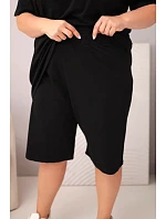 Dámská bavlněná souprava Plus Size s halenkou a kraťasy černá Dámská bavlněná souprava Plus Size s halenkou a kraťasy černá