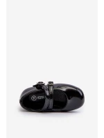 Lakýrované dětské baletky s proužky Černé Margenis