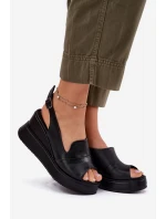 Dámské Kožené Sandály Na Klínu Artiker 52C0484 Černé