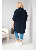 Dámská košile Plus Size z viskózy manšestrová s odepínacími rukávy modrá Dámská košile Plus Size z viskózy manšestrová s odepínacími rukávy modrá