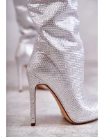 Módní kozačky na vysokém podpatku s kubickými zirkony stříbrne Lovisa