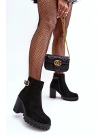 Dámské Zamszové Boty Na Sloupku s Ozdobou Černé Menoria