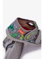 Dětské papuče na suchý zip – šedo-zelené Reathiana (s motivem dinosaurů)