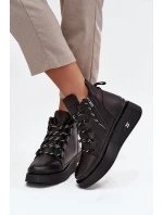 Kožené dámské boty Artiker – černé, zateplené, na platformě