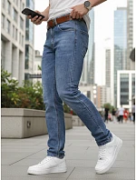 Pánské džínové kalhoty slim fit s páskem modré FashionStreet UX4490