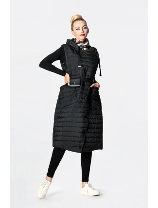 Dlouhá černá dámská prošívaná vesta (JIN219) Dlouhá černá dámská prošívaná vesta (JIN219)