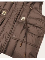 Puchowy bezrękawnik damski z kapturem Goodlookin czekoladowy (B8600-14)