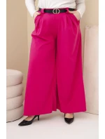 Dámské kalhoty Plus Size viskózové s širokým nohavicí a páskem fuchsie