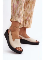 Zazoo 2893 Dámské kožené sandály na tlusté podrážce světle béžové