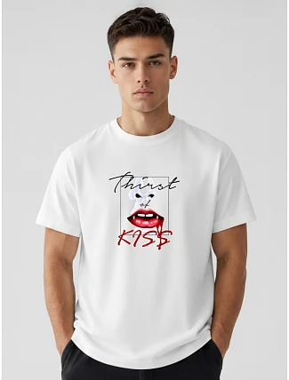 Pánské bavlněné tričko oversize s potiskem bílé FashionStreet NX1007R Pánské bavlněné tričko oversize s potiskem bílé FashionStreet NX1007R