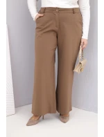 Dámské kalhoty Plus Size s širokými nohavicemi a vysokým pasem světlé camelové