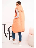 Dámská prošívaná vesta Plus Size s kapucí zapínaná na zip oranžový neon