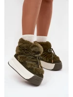 Dámské sněhule na masivní platformě s tkaničkami a kožešinou Kalivira