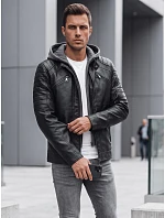 Pánská kožená bunda s kapucí TX4950 černá - FashionStreet