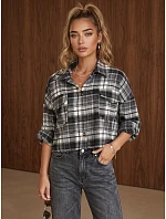 Dámská flanelová košile s kostkovaným vzorem, šedá, FashionStreet DY0497 Dámská flanelová košile s kostkovaným vzorem, šedá, FashionStreet DY0497