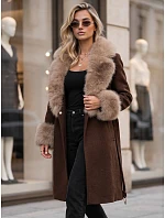 Dámský kabát s odnímatelným kožešinovým límcem, hnědý, FashionStreet TY6073 Dámský kabát s odnímatelným kožešinovým límcem, hnědý, FashionStreet TY6073