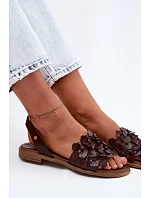 Kožené sandály na nízkém podpatku Zazoo 40468 Čokoládové