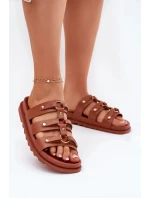 Dámské pantofle s pásky – camel