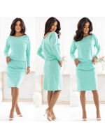 Teplákové šaty s kapsami 189-12 mint - Numoco