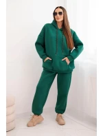 Dámský teplákový komplet zateplený z bavlny s kapucí zelený