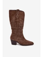 Semišové Dámské Kopytové Boty Na Podpatku Hnědé Karira Semišové Dámské Kopytové Boty Na Podpatku Hnědé Karira