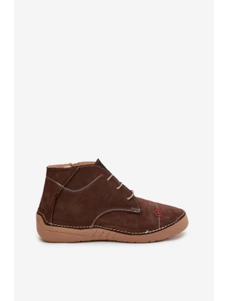 Dámské kožené polobotky s prošitím na zip Artiker – hnědé