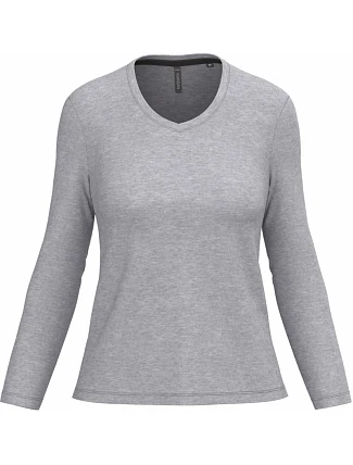 Kariban K 382 Dámské tričko do V s dl. rukávem 20.K382 oxford grey