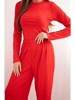 Dámský viskózový komplet s blůzkou a širokými kalhotami červený Dámský viskózový komplet s blůzkou a širokými kalhotami červený