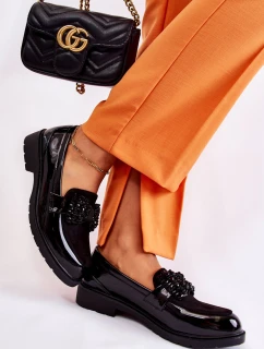 Dámské kalhoty lakované s mašlí Černý Laurent