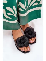 Průhledné Ploché Pantofle Dámské Se Umělou Květinou Černé Vobetta