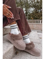 Dámské sněhule na platformě s kožešinou a výšivkou tmavě béžové Querina