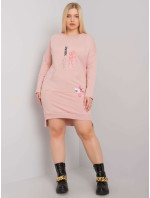 Větší růžové dámské šaty větší velikosti s kapsičkou
