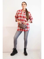 Dámská kostkovaná bavlněná košile s efektem obnošení červená