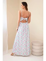 Dámské maxi šaty s květinovým vzorem na ramínkách se zavazováním na zádech mentolová Dámské maxi šaty s květinovým vzorem na ramínkách se zavazováním na zádech mentolová