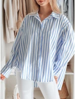 Dámské oversize tričko s prodlouženým zadním dílem SAMONE v modrobílých pruzích FashionStreet DY0461 Dámské oversize tričko s prodlouženým zadním dílem SAMONE v modrobílých pruzích FashionStreet DY0461