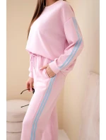 Dámský viskózový máslový komplet s lampasy pudrově růžová
