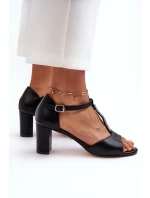 Dámské sandály na podpatku s ozdobným páskem eko kůže černé Triavera