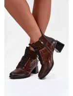 Zazoo 60503 kožené kotníčkové boty na podpatku vyhřívané čokoládové