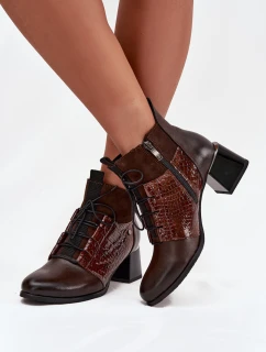 Zazoo 60503 kožené kotníčkové boty na podpatku vyhřívané čokoládové