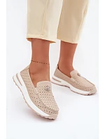 Dámské vzorované mokasíny z přírodní kůže béžové Kemela