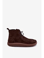 Dámské barefoot kotníkové boty z nubukové kůže s korálky Zazoo 30078 hnědé