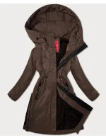 Hnědá jednoduchá dámská bunda s kapucí LHD (LHD-24592) Hnědá jednoduchá dámská bunda s kapucí LHD (LHD-24592)