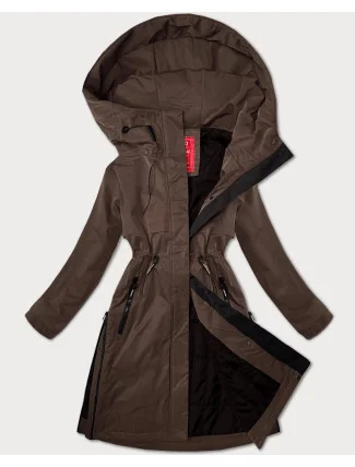 Hnědá jednoduchá dámská bunda s kapucí LHD (LHD-24592) Hnědá jednoduchá dámská bunda s kapucí LHD (LHD-24592)
