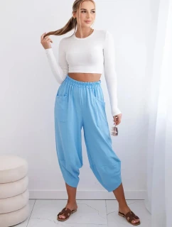 Kalhoty se širokými nohavicemi a kapsami modrý