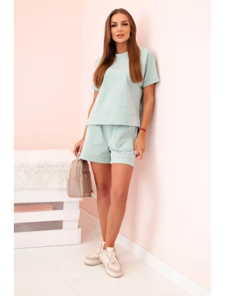 Dámský punto set s krátkými rukávy a šortkami tmavá máta