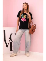 Dámská bavlněná blůza s krátkým rukávem a barevným potiskem černá